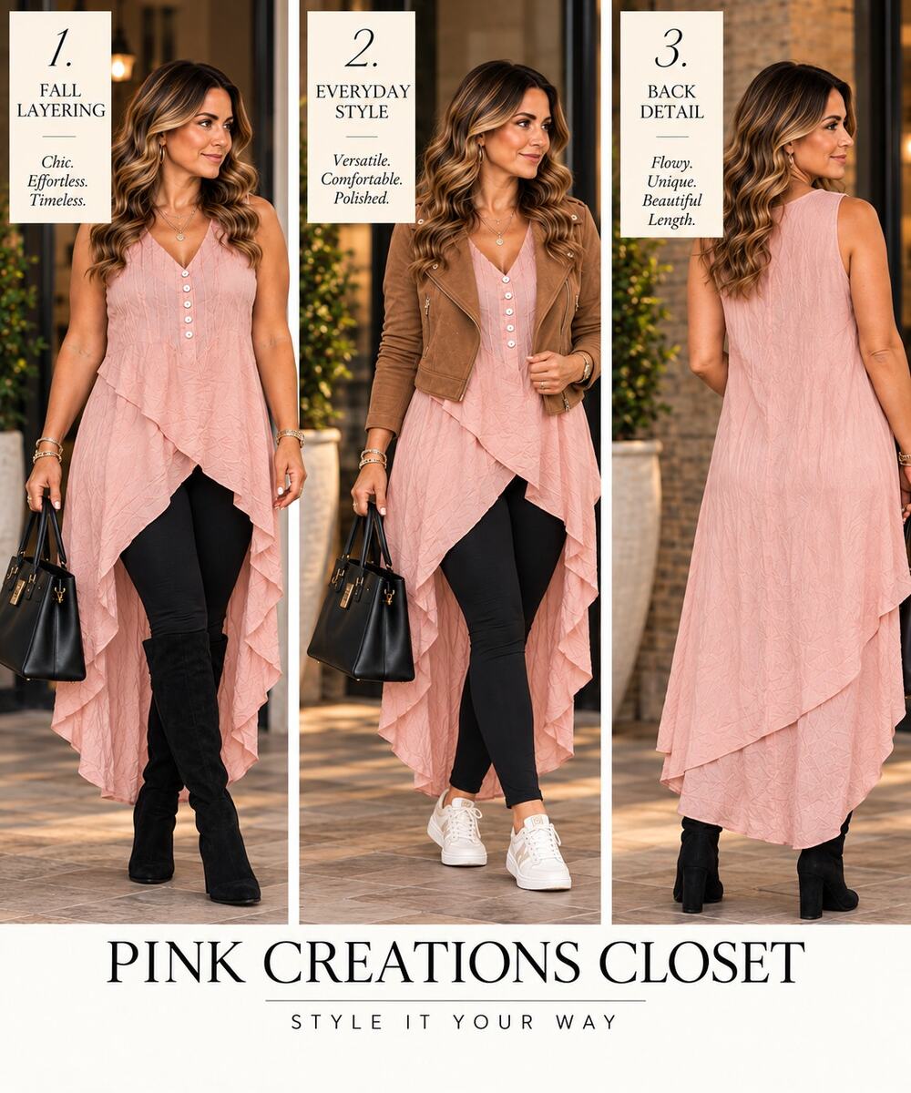 Blush Pink High-Low Sleeveless Tunic Top Button Front Size Large NWT